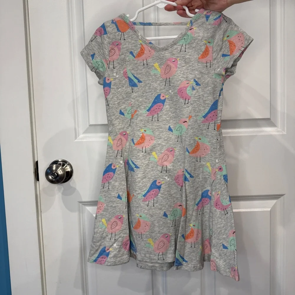 Jumping‎ Beans Girls Gray Bird Print Short Sleeve Dress Size 5